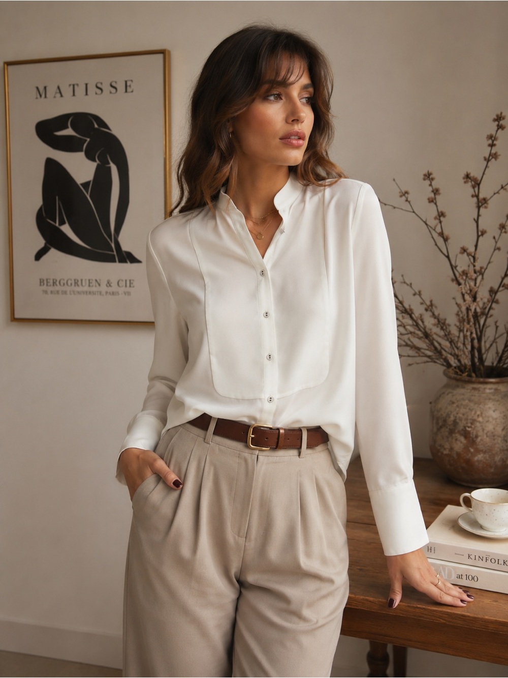 Victoria Beckham for Target Ivory White Bib Front Blouse Size M